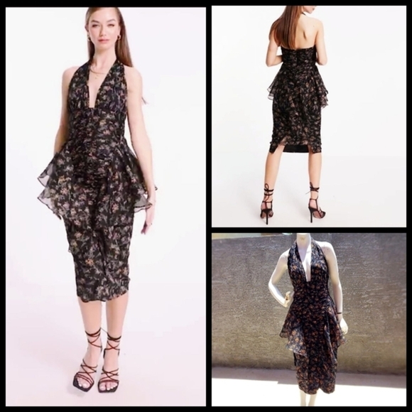 ASOS DESIGN button through ruched dress with soft ruffle - Picture 2 of 11